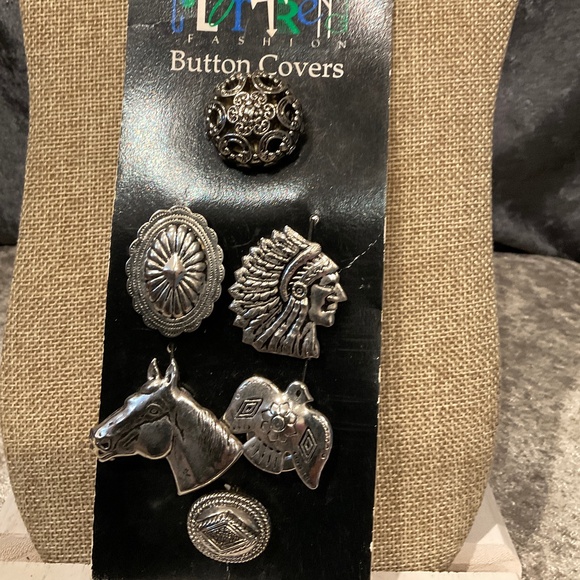 Vintage Set of 6 Silver Tone Southwestern Button Covers - Picture 1 of 2
